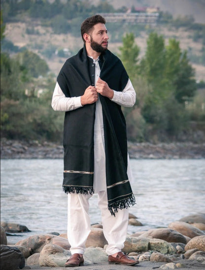 BLACK COLOUR PASHMINA WOOLEN SHAWL FOR MEN LIGHT-WEIGHT